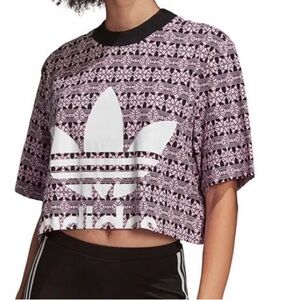 Adidas purple logo short sleeve crop top size xs